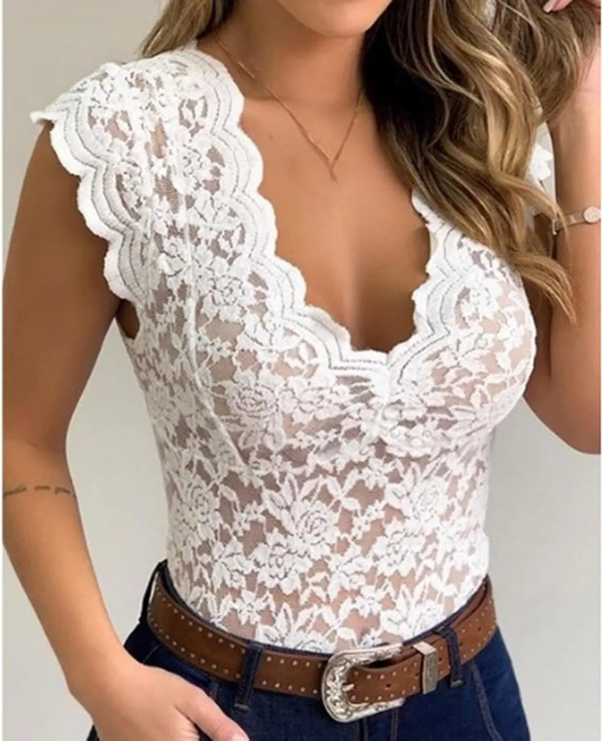 Tank Top for Women Plus Size Sheer Mesh Lace Vest Short Sleeve V Neck Lingerie Lace Scalloped Blouse Summer Party