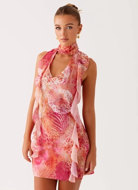 Boho Mood Thermal-Lined Tanner Mini Dress - Flamingo Fling