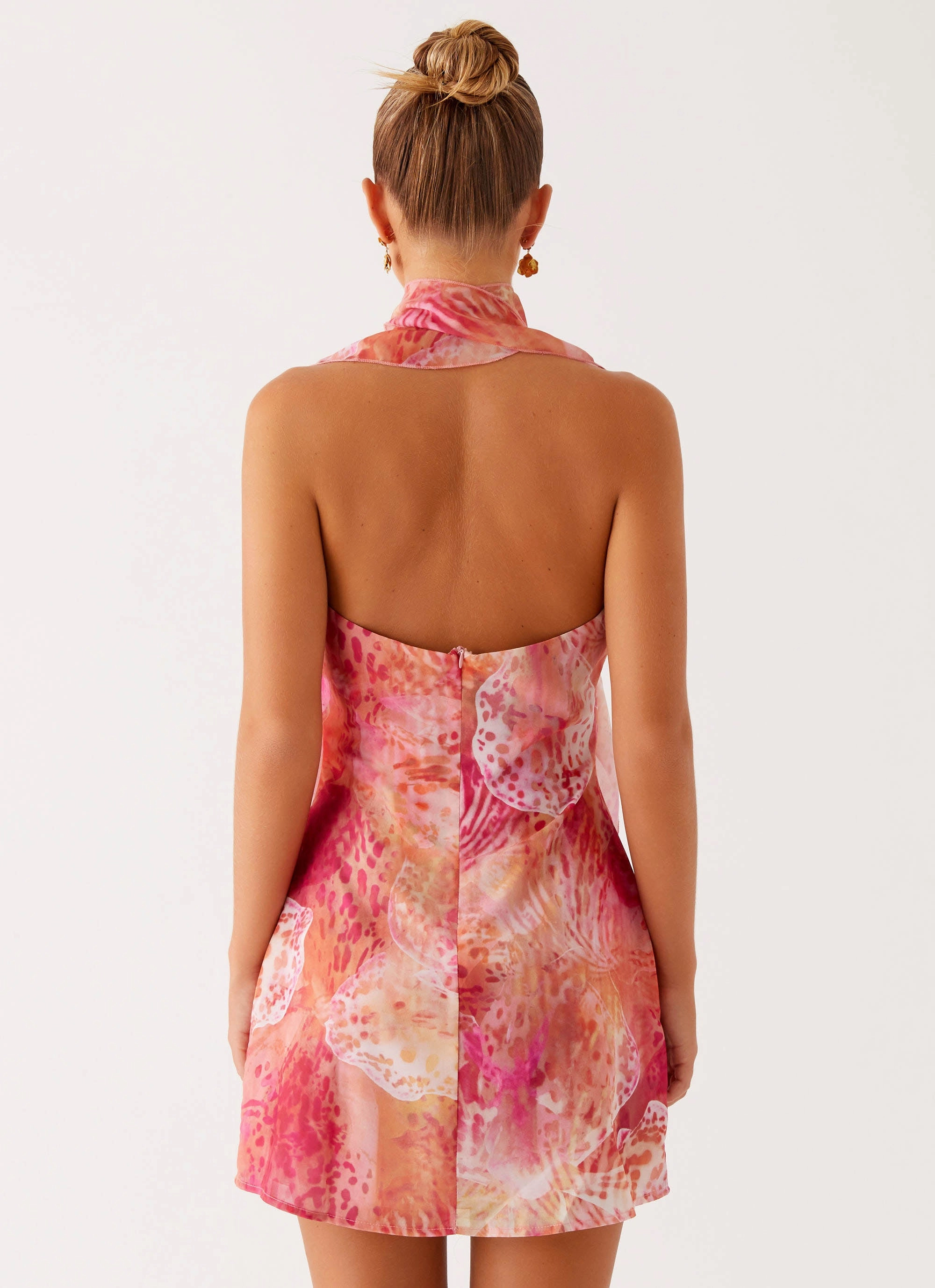 Cold-Shoulder Bright Bloom Tanner Mini Dress - Flamingo Fling