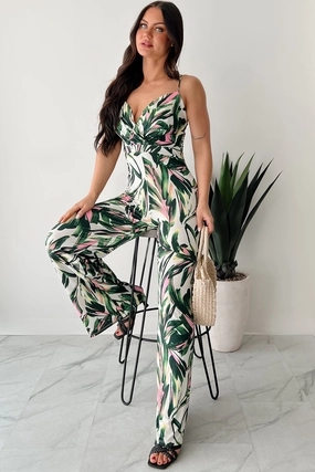MultiPanelBreathability Walking With Fire Printed Surplice Jumpsuit (Multi)