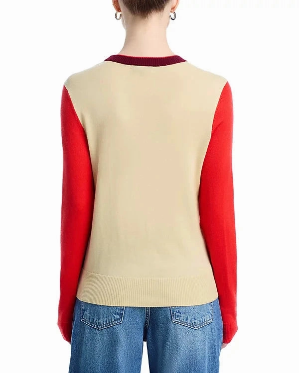 Taron Colorblock Crew Burgundy Multi Adjustable Hem Lightweight Fabric
