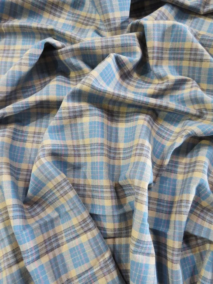 Tartan Plaid Uniform Apparel Flannel Fabric / Aqua/Khaki