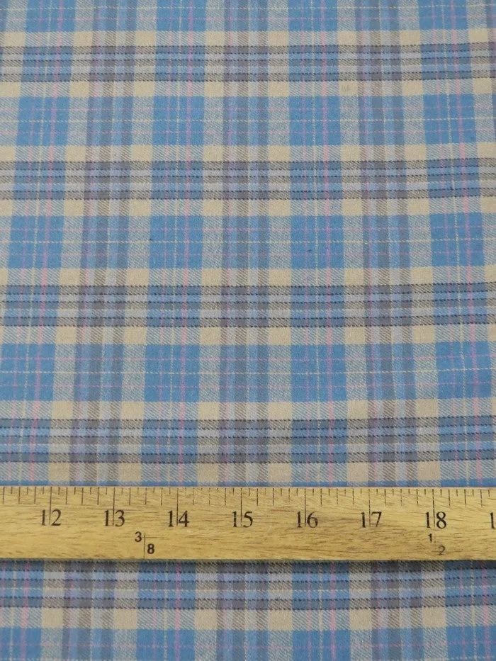 Tartan Plaid Uniform Apparel Flannel Fabric / Aqua/Khaki