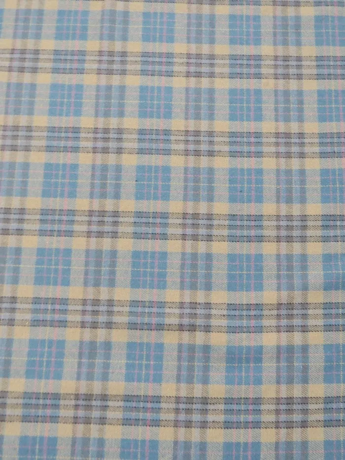 Tartan Plaid Uniform Apparel Flannel Fabric / Aqua/Khaki