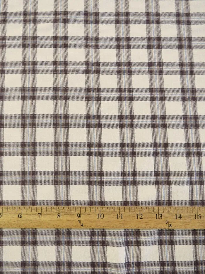 Tartan Plaid Uniform Apparel Flannel Fabric / Brown/Cream / Sold By The Yard