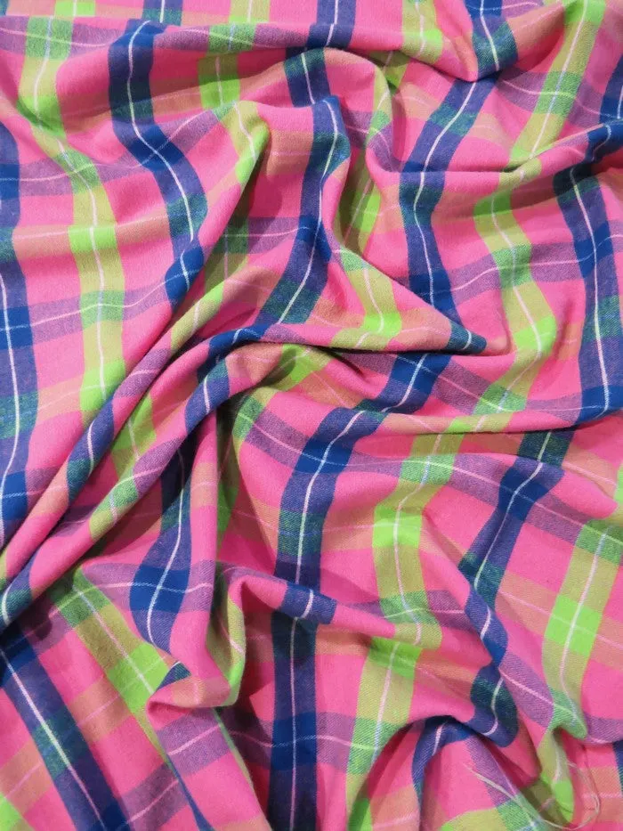 Tartan Plaid Uniform Apparel Flannel Fabric / Multi-Color Pink / Sold By The Yard