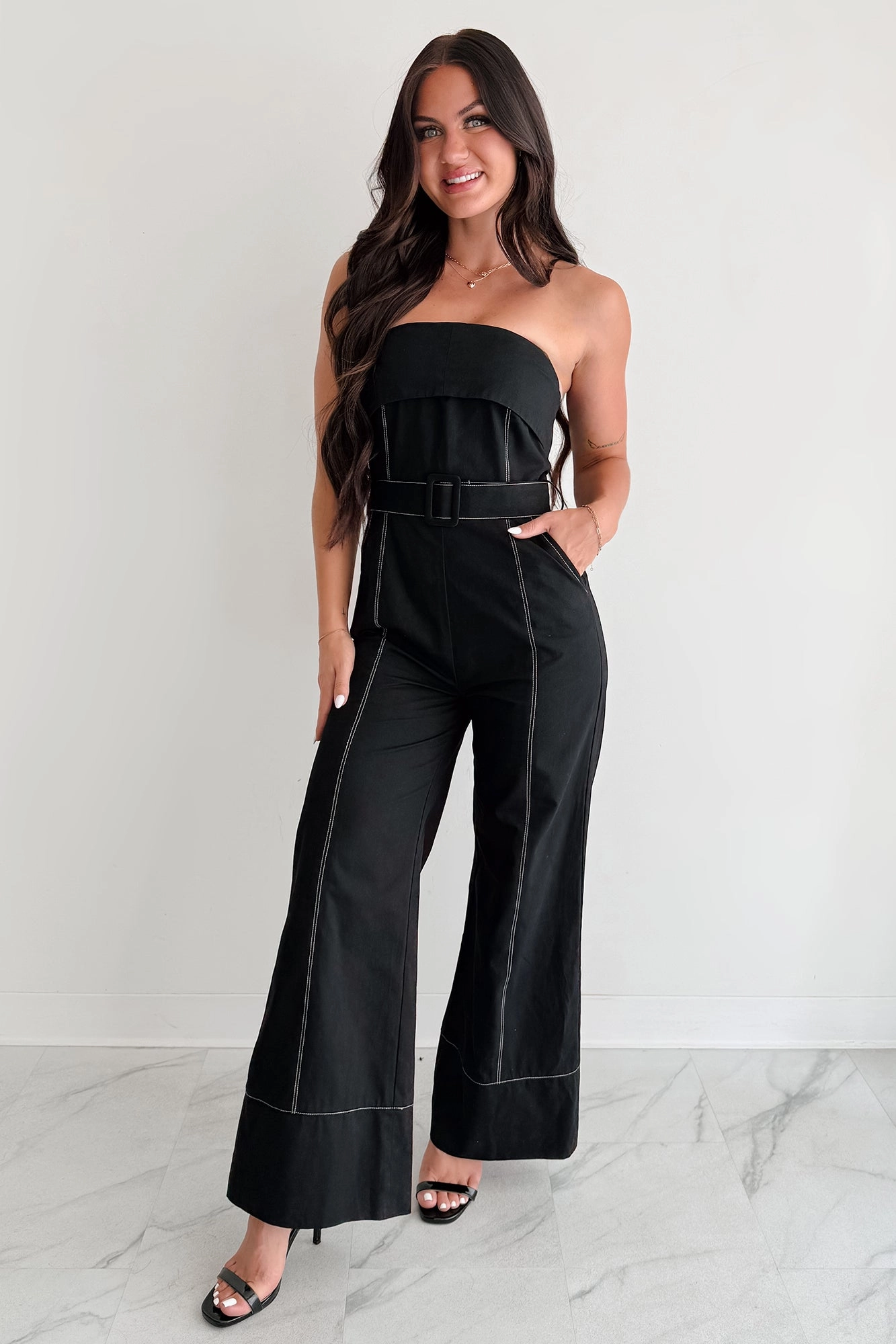 AllClimateAdaptive Low Profile Seaming Taste Maker Strapless Wide Leg Jumpsuit (Black)