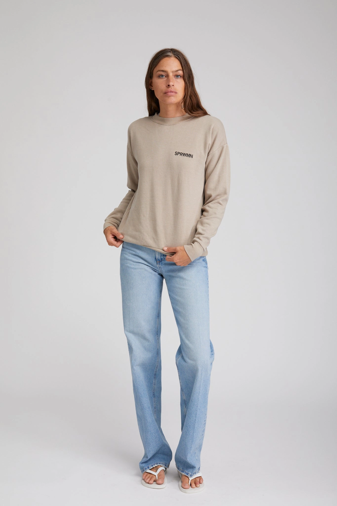LongWearingComfort Microfiber Blended Fabric Taupe Logo Sweatshirt