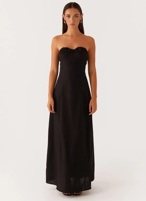 Cool Draping Neutral Flow Tayla Linen Maxi Dress - Black