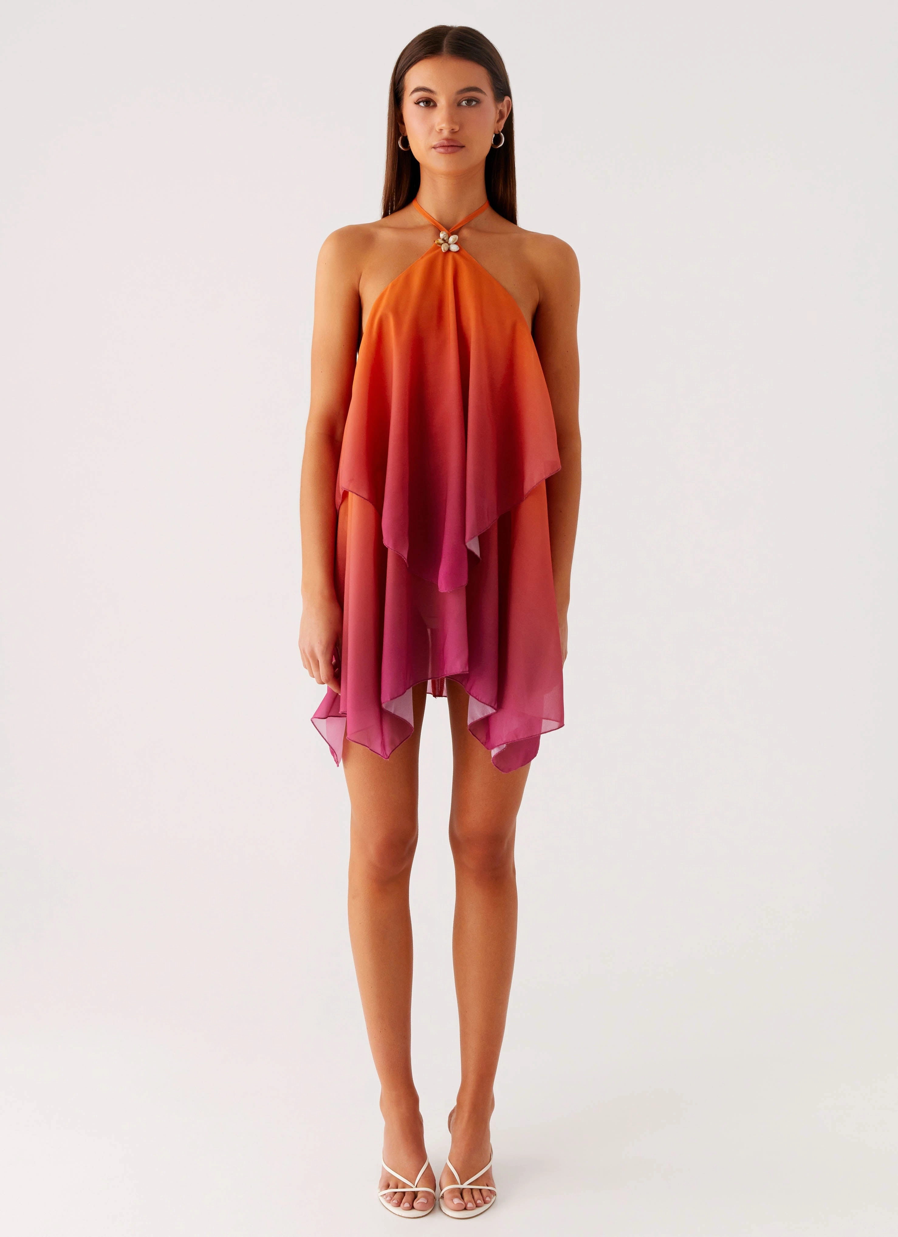 Chill Detail Wrap Charm Twin Flame Mini Dress - Orange Gradient