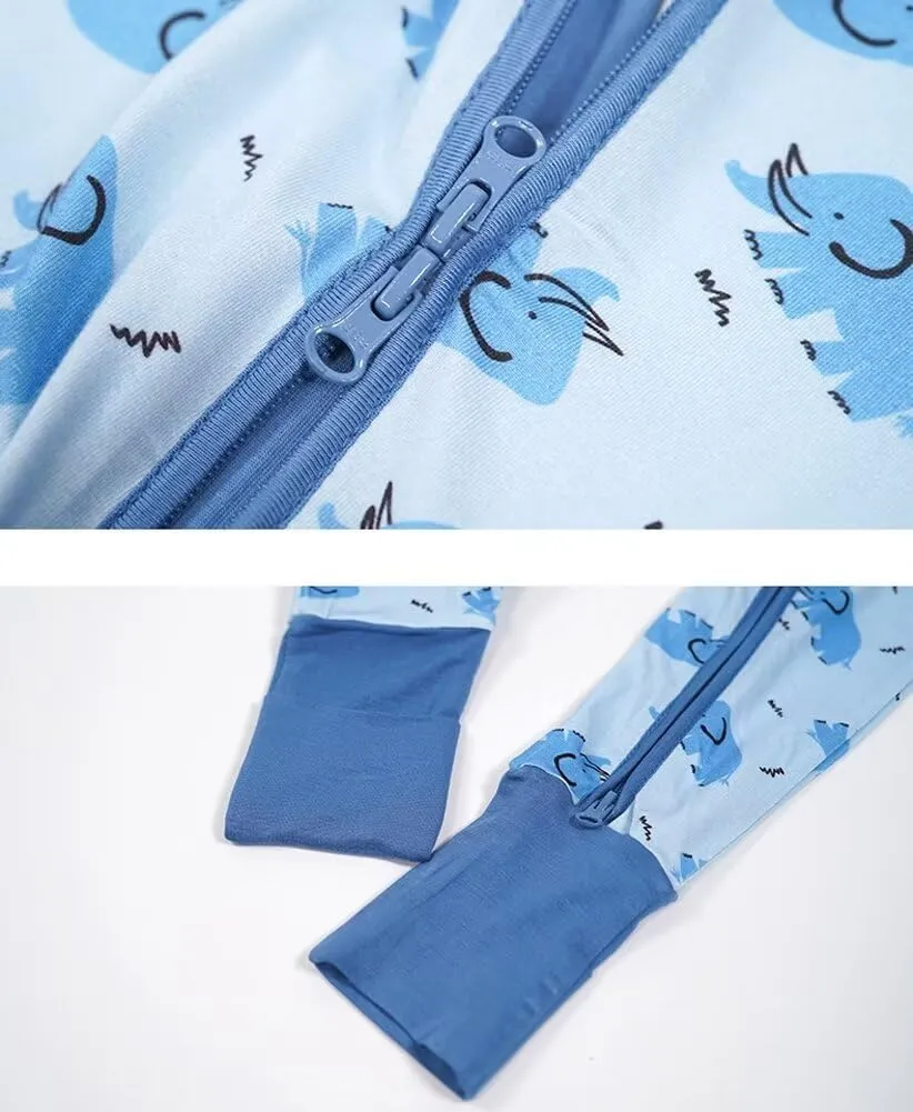 Teach Leanbh Unisex Baby Bamboo Viscose Pajamas with Mittens and Feet Cuffs 2 Way Zipper Long Sleeve Romper Sleep and Play