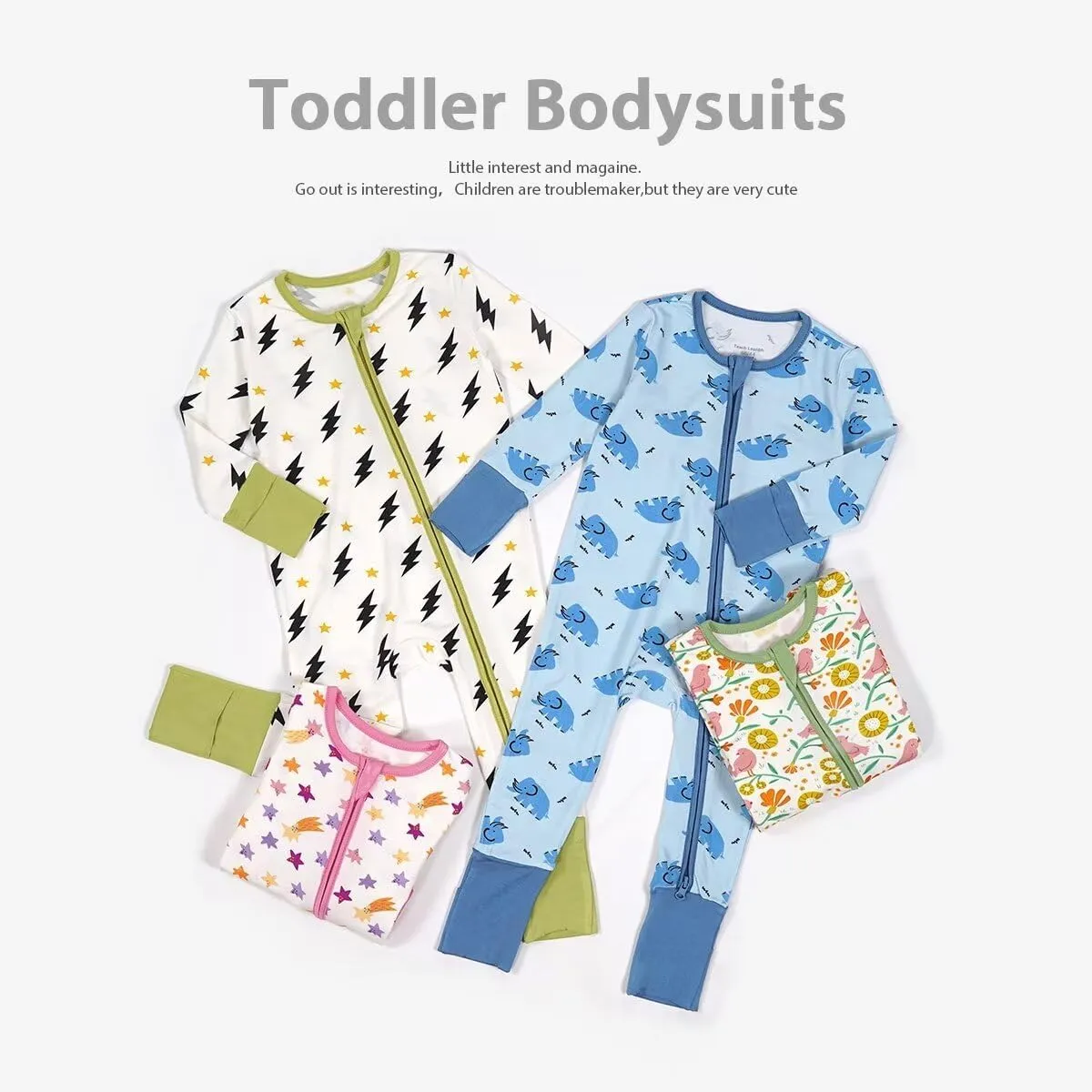 Teach Leanbh Unisex Baby Bamboo Viscose Pajamas with Mittens and Feet Cuffs 2 Way Zipper Long Sleeve Romper Sleep and Play