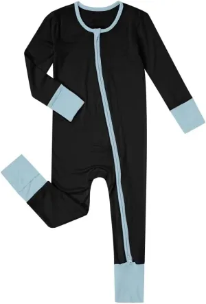 Teach Leanbh Unisex Baby Bamboo Viscose Pajamas with Mittens and Feet Cuffs Soild Printing 2 Way Zipper Long Sleeve Romper