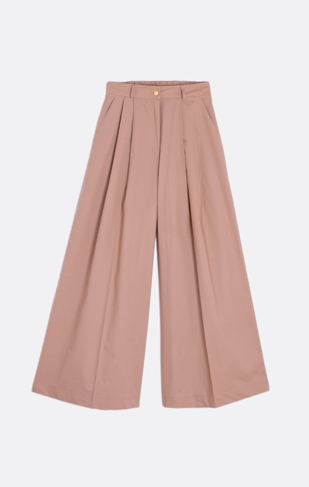 Curved Waistline Palazzo Trouser in Beige Poplin