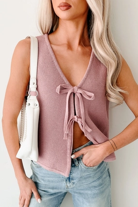 Comfy Fit Girls Night In Tie Front Sweater Vest (Light Rose)
