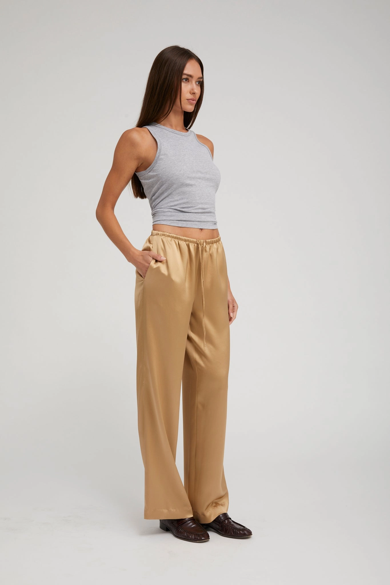 Khaki Silk Kauai Pants Casual Style