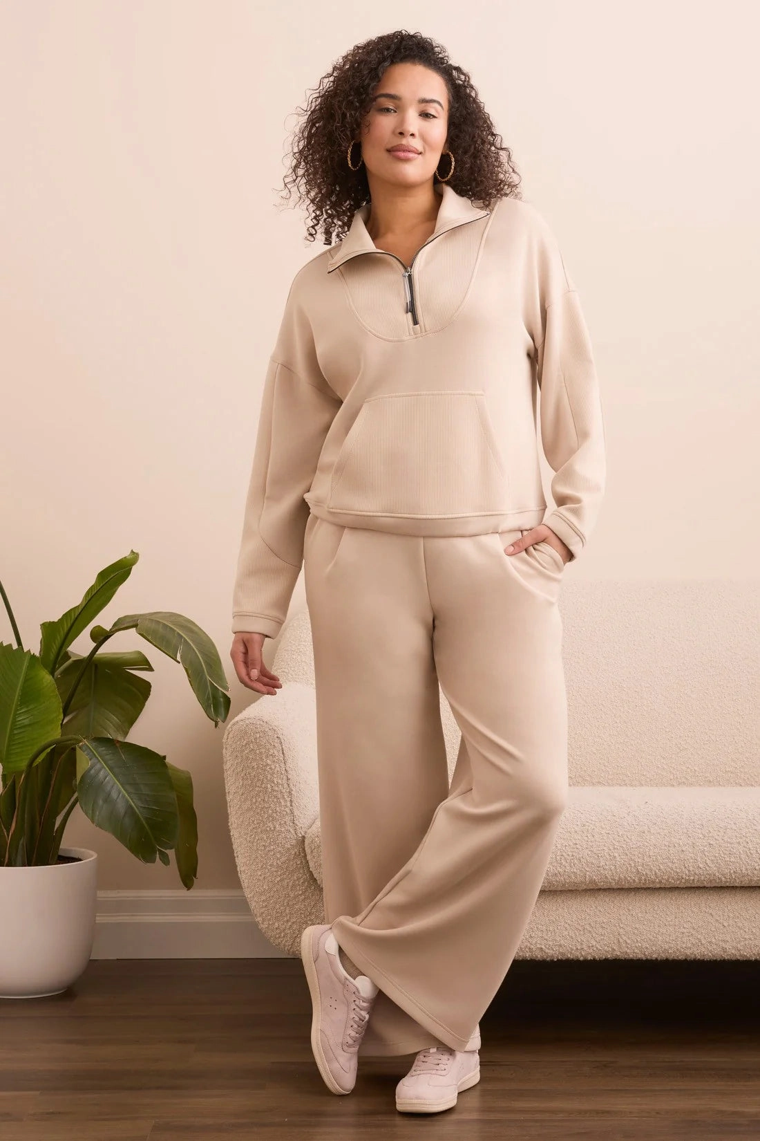 Friction Resistant Edges Soft Brushed Lining Tribal Techno Lux Zip-Accent Mock Neck Sweater in Moonstone