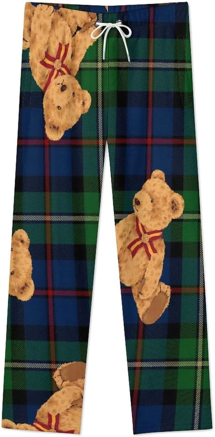 Teddy Bear Doll Women's Flannel Pajama Pants Fleece Lounge Sleep Bottoms PJ