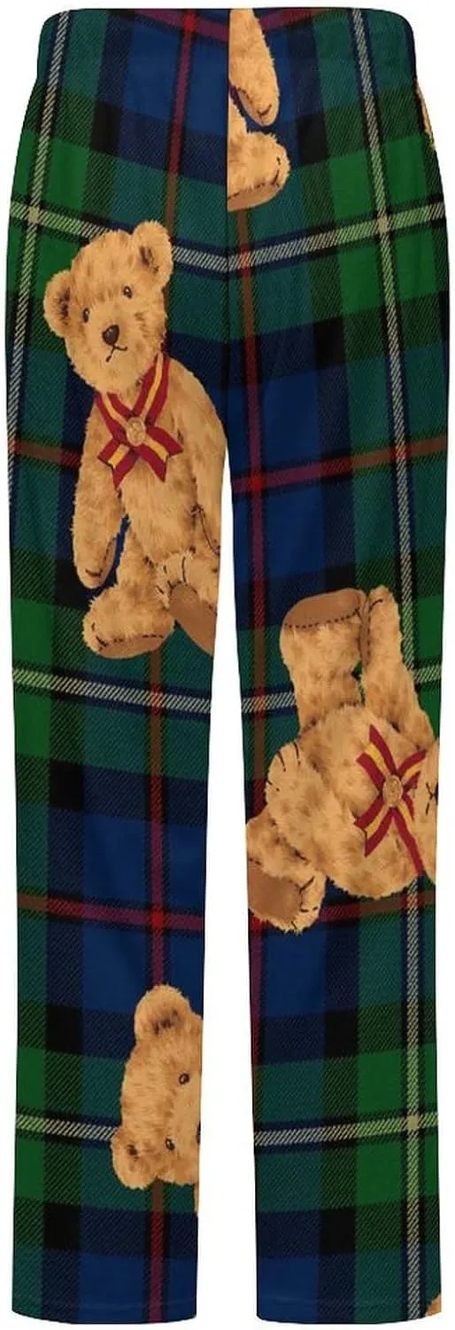 Teddy Bear Doll Women's Flannel Pajama Pants Fleece Lounge Sleep Bottoms PJ