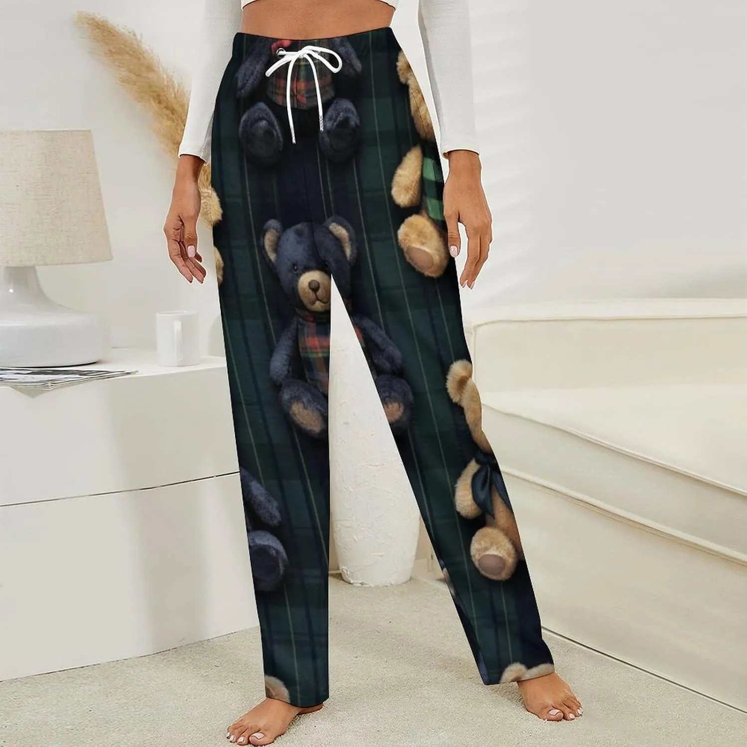 Teddy Bear Doll Women's Flannel Pajama Pants Fleece Lounge Sleep Bottoms PJ