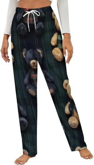 Teddy Bear Doll Women's Flannel Pajama Pants Fleece Lounge Sleep Bottoms PJ