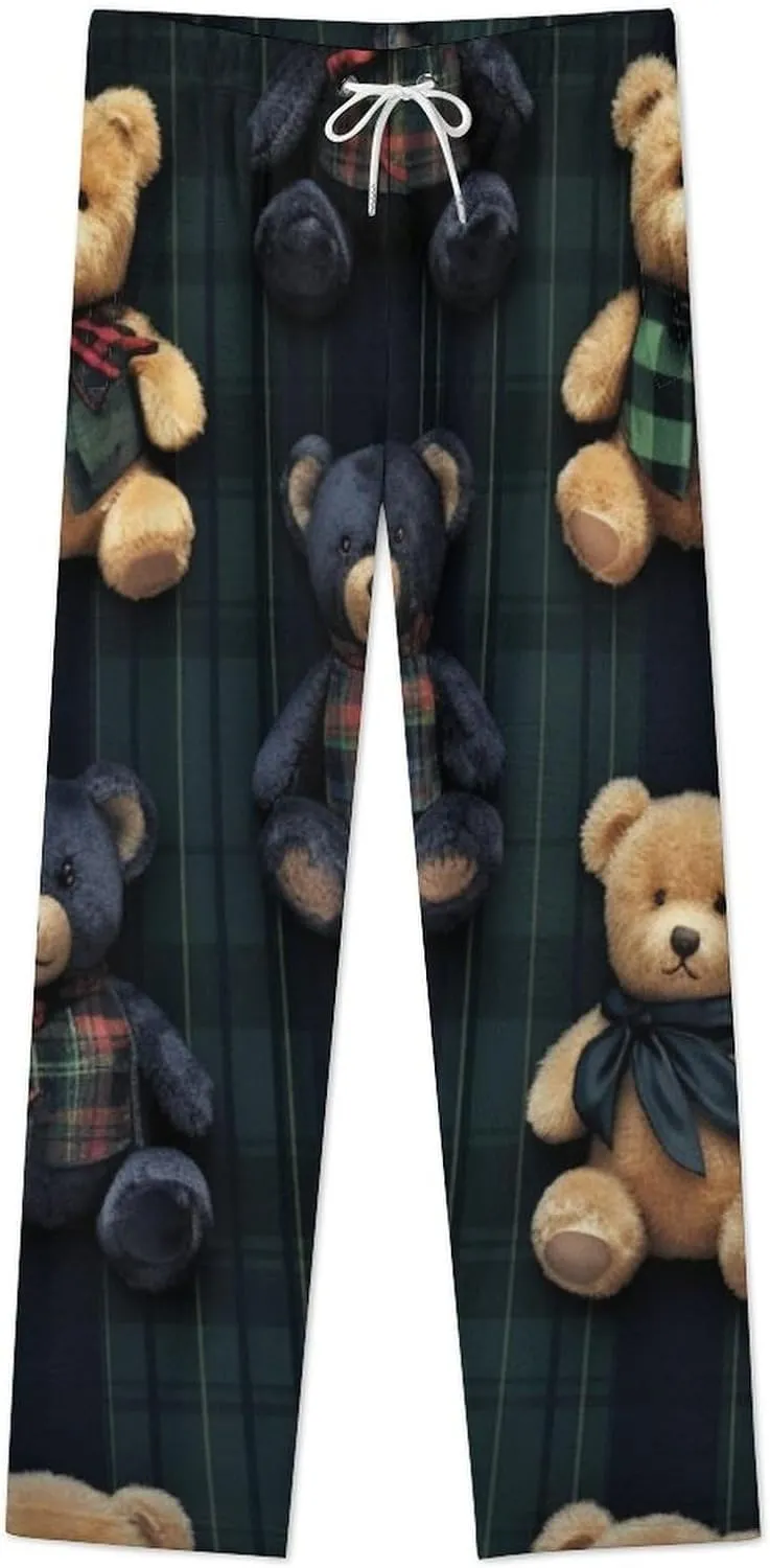 Teddy Bear Doll Women's Flannel Pajama Pants Fleece Lounge Sleep Bottoms PJ