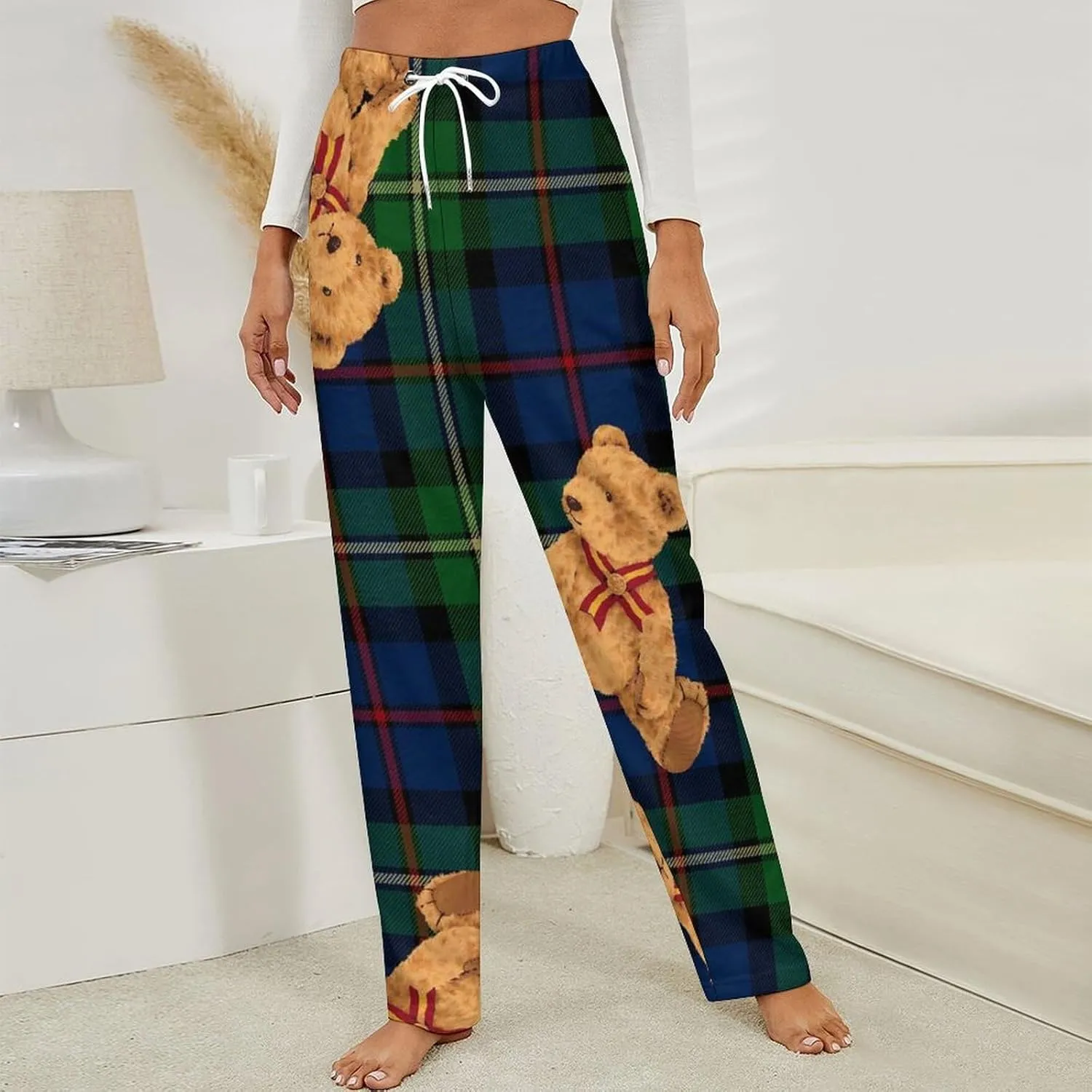 Teddy Bear Doll Women's Flannel Pajama Pants Fleece Lounge Sleep Bottoms PJ