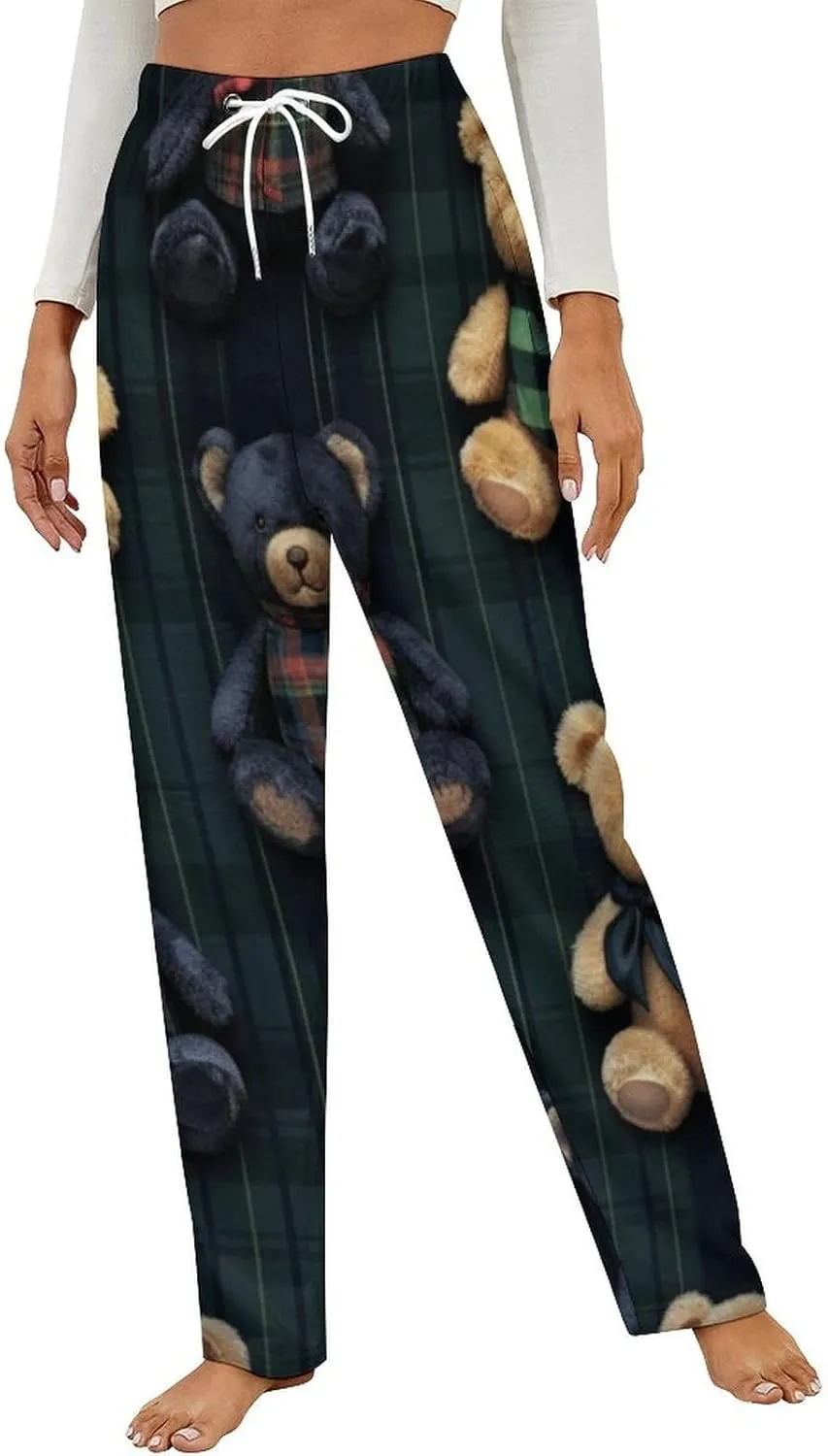 Teddy Bear Doll Women's Flannel Pajama Pants Fleece Lounge Sleep Bottoms PJ