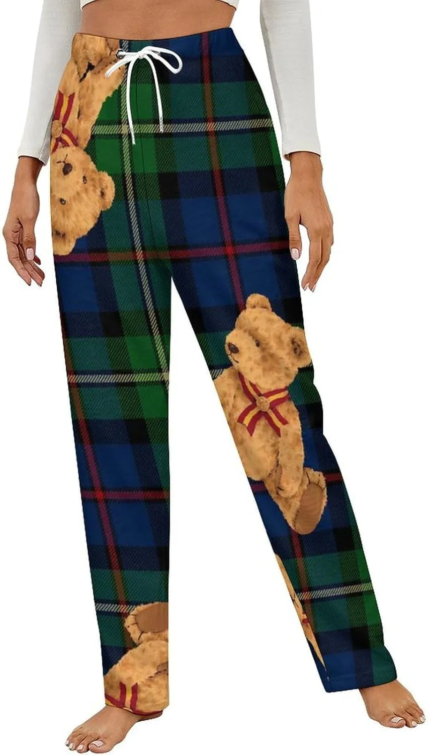 Teddy Bear Doll Women's Flannel Pajama Pants Fleece Lounge Sleep Bottoms PJ