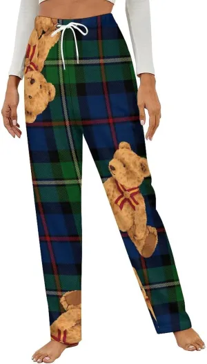 Teddy Bear Doll Women's Flannel Pajama Pants Fleece Lounge Sleep Bottoms PJ