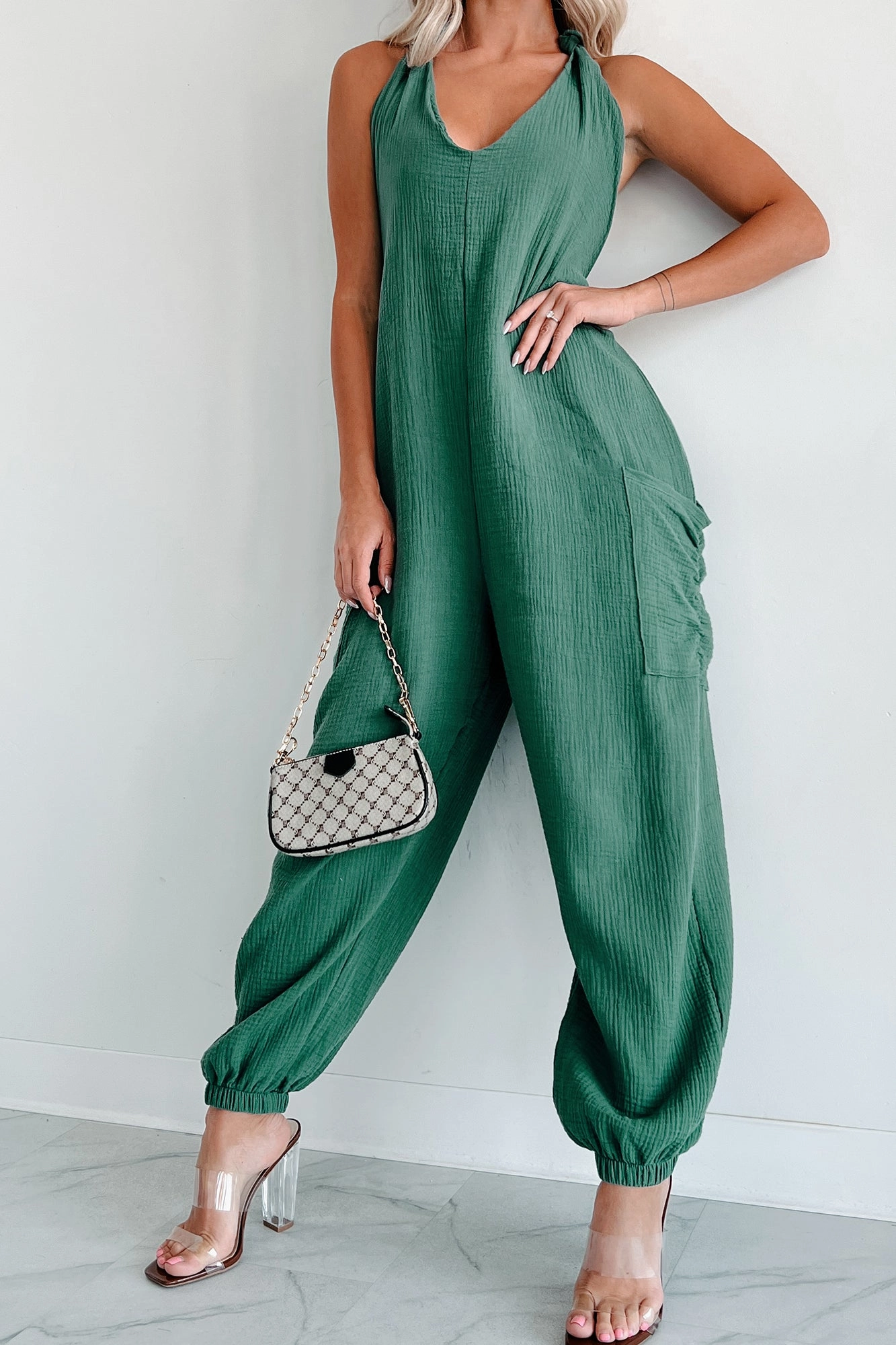 Stretchy Top Lockwood Wasabi Mint Halter Jumpsuit (Green)
