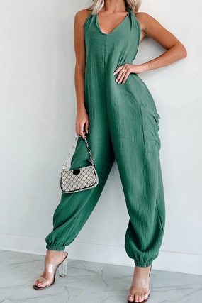 Lockwood Wasabi Mint Halter Jumpsuit (Green) Reflective Logo Detail