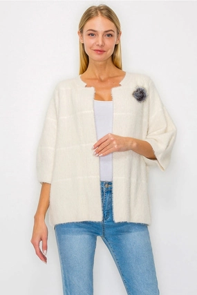 Serenity Knitted Fur Cardigan in Cream High Durability Material