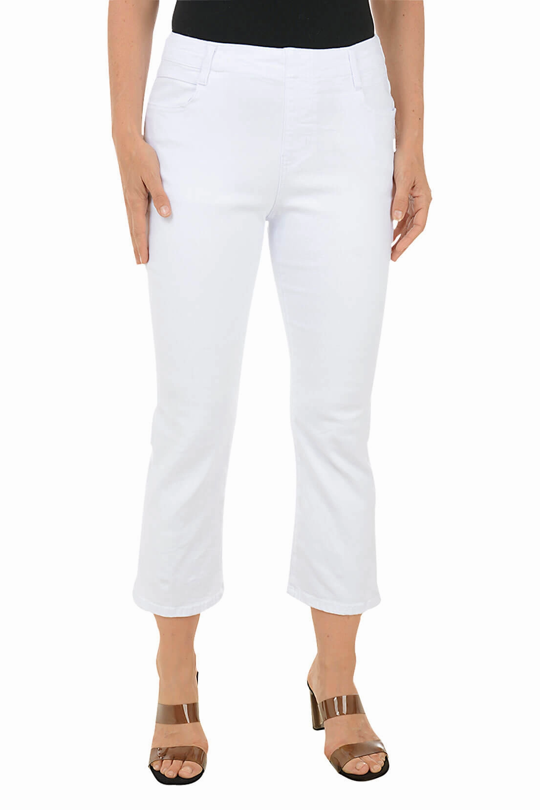 Corduroy texture White Sparkle Buttons Denim Crop Pant
