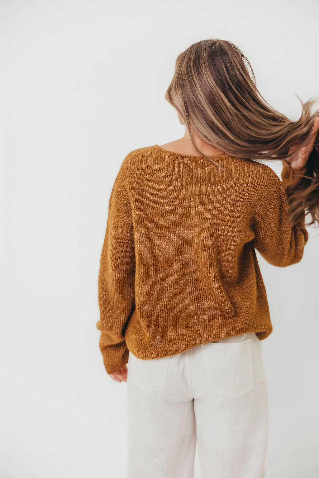 LatticeKnit Interlock Stitching Newport Cardigan in Camel