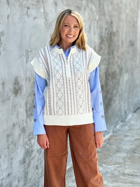 Liverpool Los Angeles Cap Sleeve Dolman 1/2 Zip Sweater in Cream LowProfile Zipper