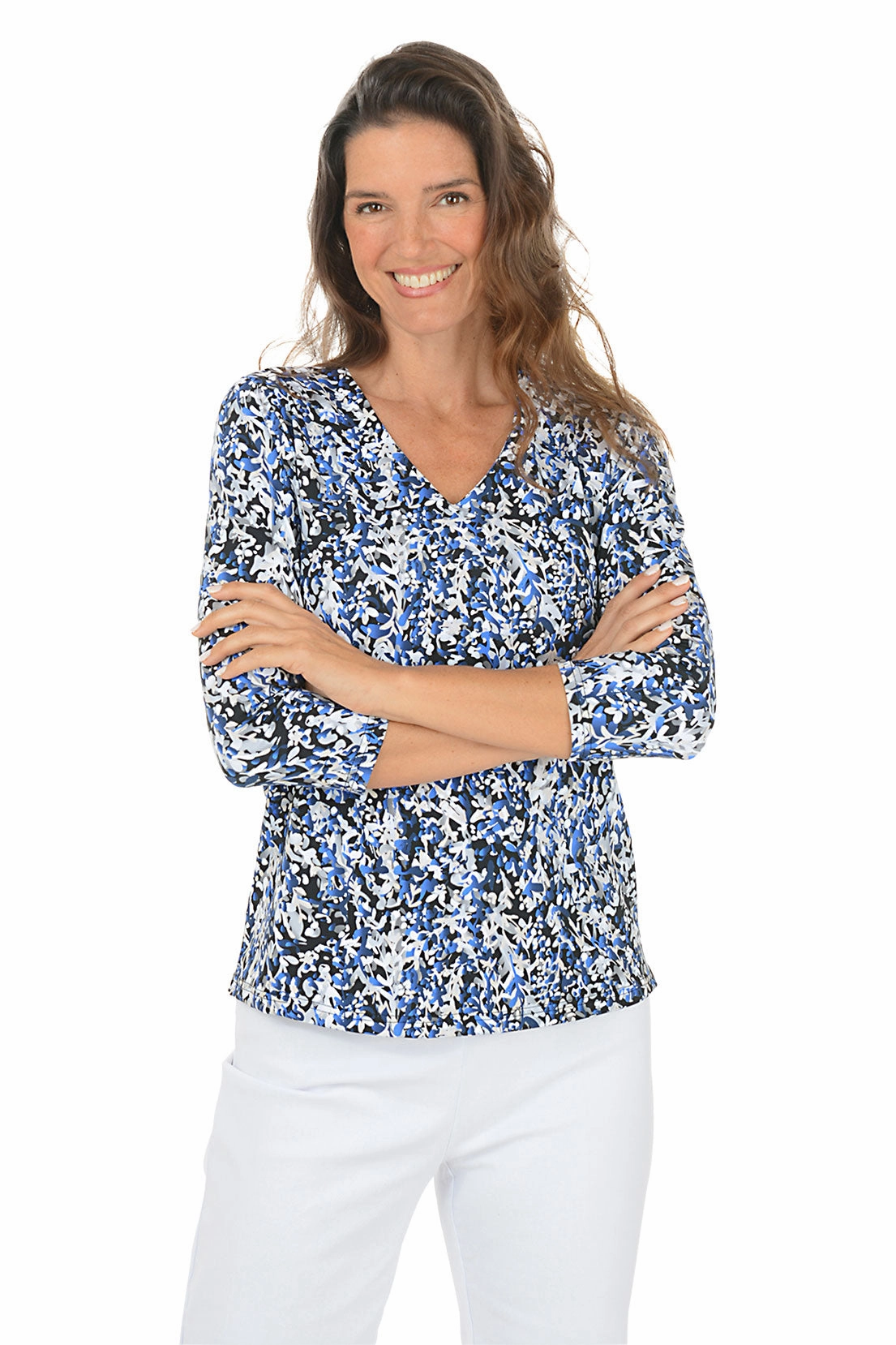 Growing Vine UPF50  V-Neck Top SeamlessSidePanels Recycled Material Blend