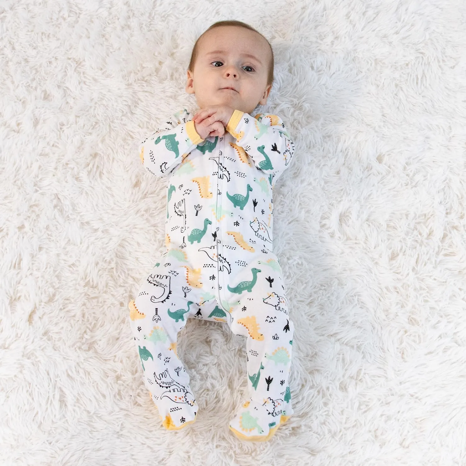 The Peanutshell Baby Sleepers for Boys Set of 3 - Soft Cotton Footed Pajamas for Newborns & Infants - Green Dino