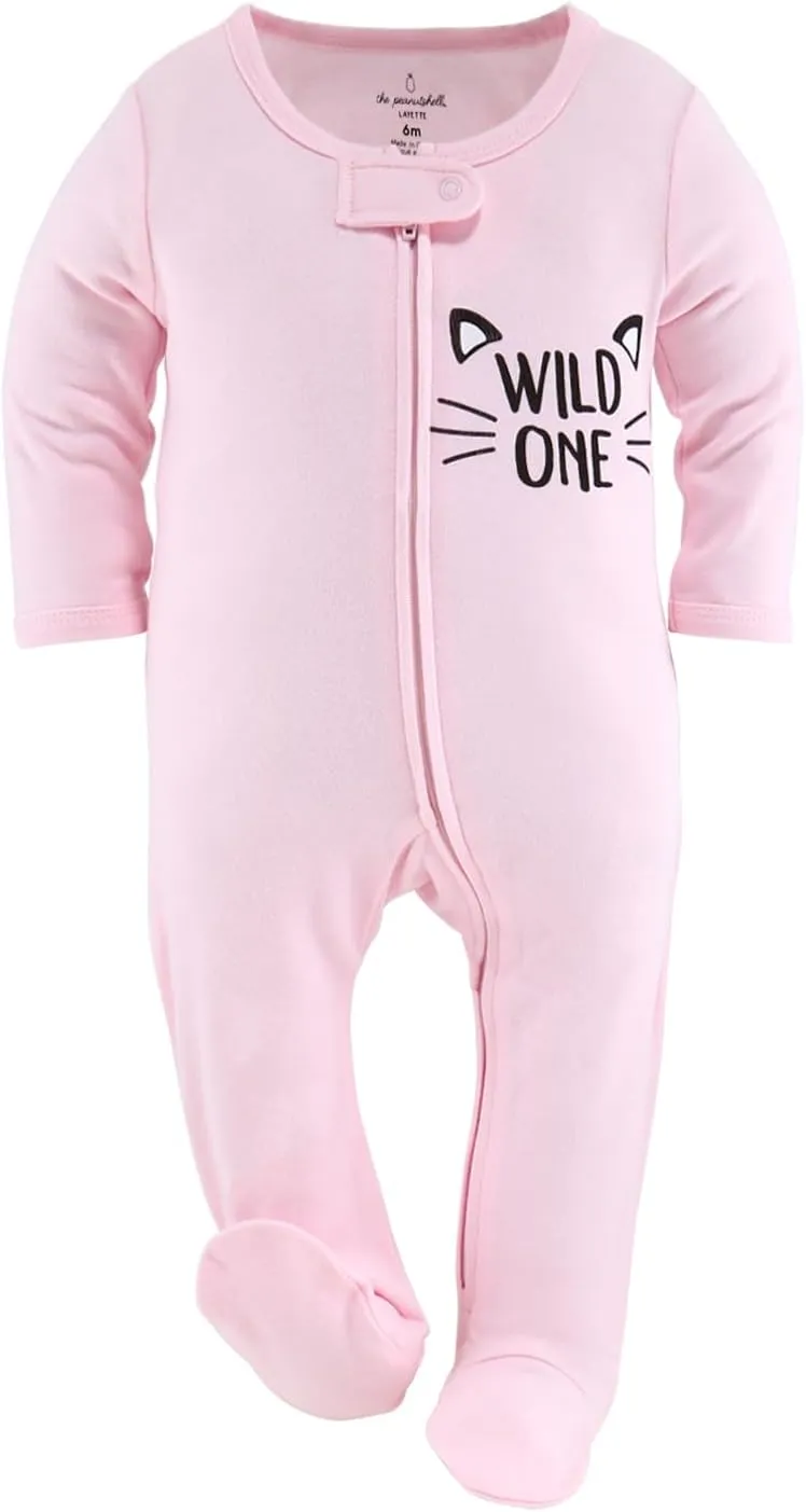 The Peanutshell Baby Sleepers for Girls Set of 3 - Soft Cotton Footed Pajamas for Newborns, Infants & Toddlers Cheetah Hearts