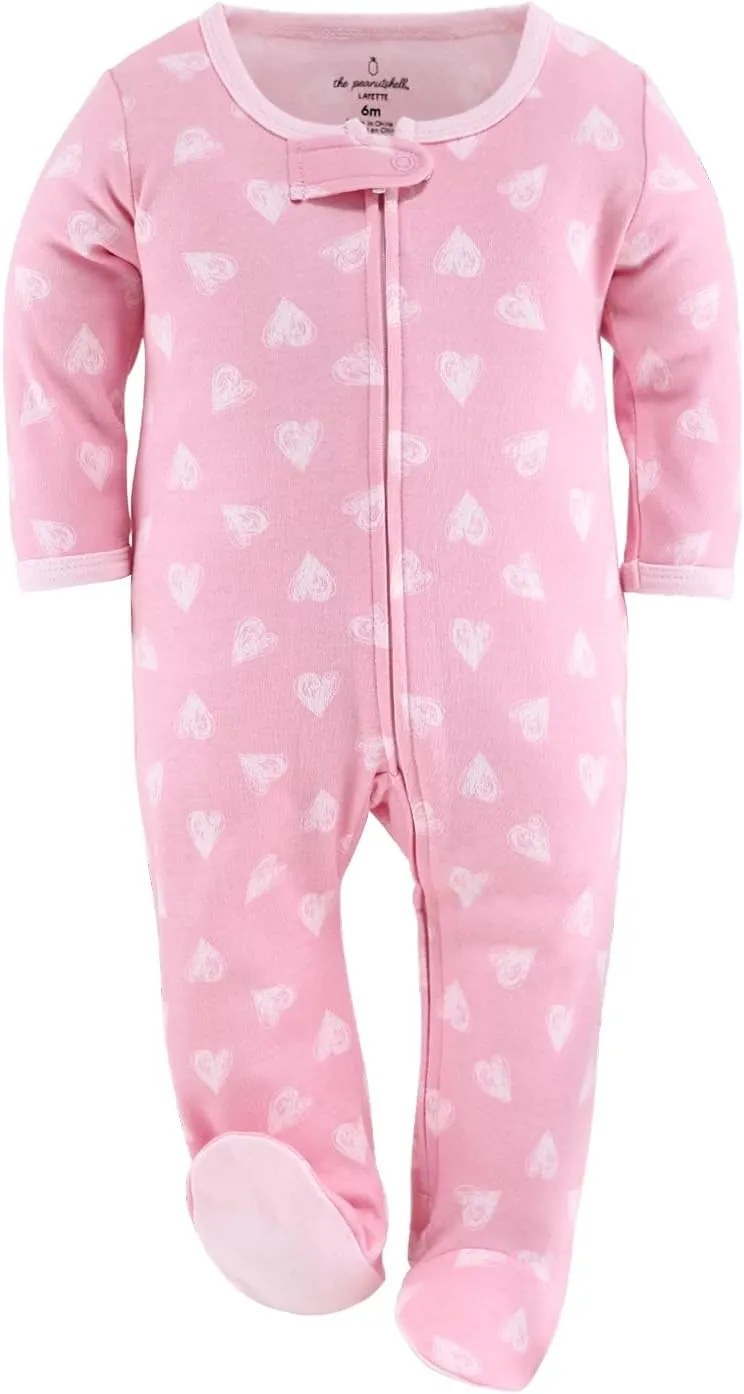 The Peanutshell Baby Sleepers for Girls Set of 3 - Soft Cotton Footed Pajamas for Newborns, Infants & Toddlers Cheetah Hearts