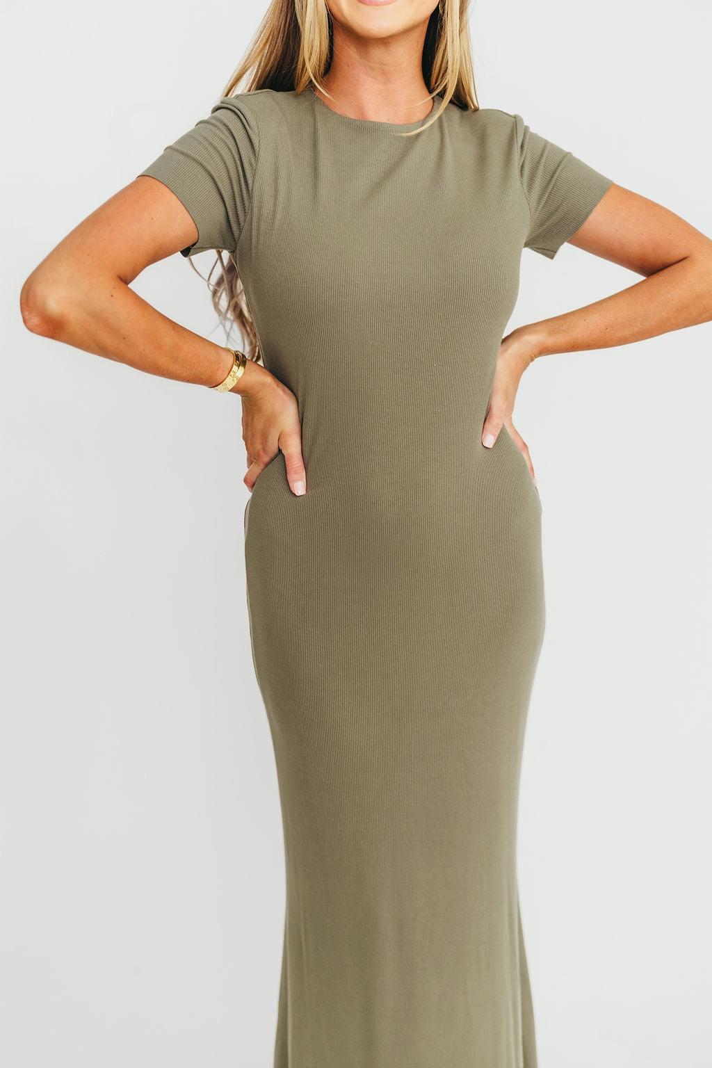 The Charlie Ribbed Maxi Dress in Dusty Olive Green - Bump Friendly Casual Silhouette