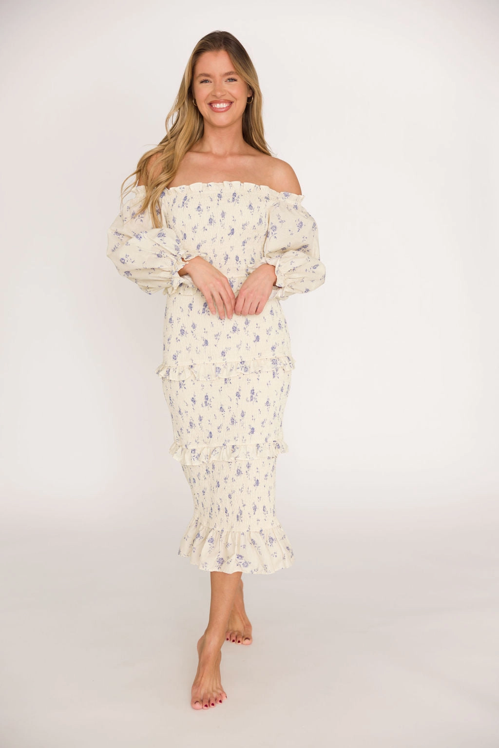 The Chloe Midi Dress in Blue - Bump Friendly *Final-Sale* Mid layer