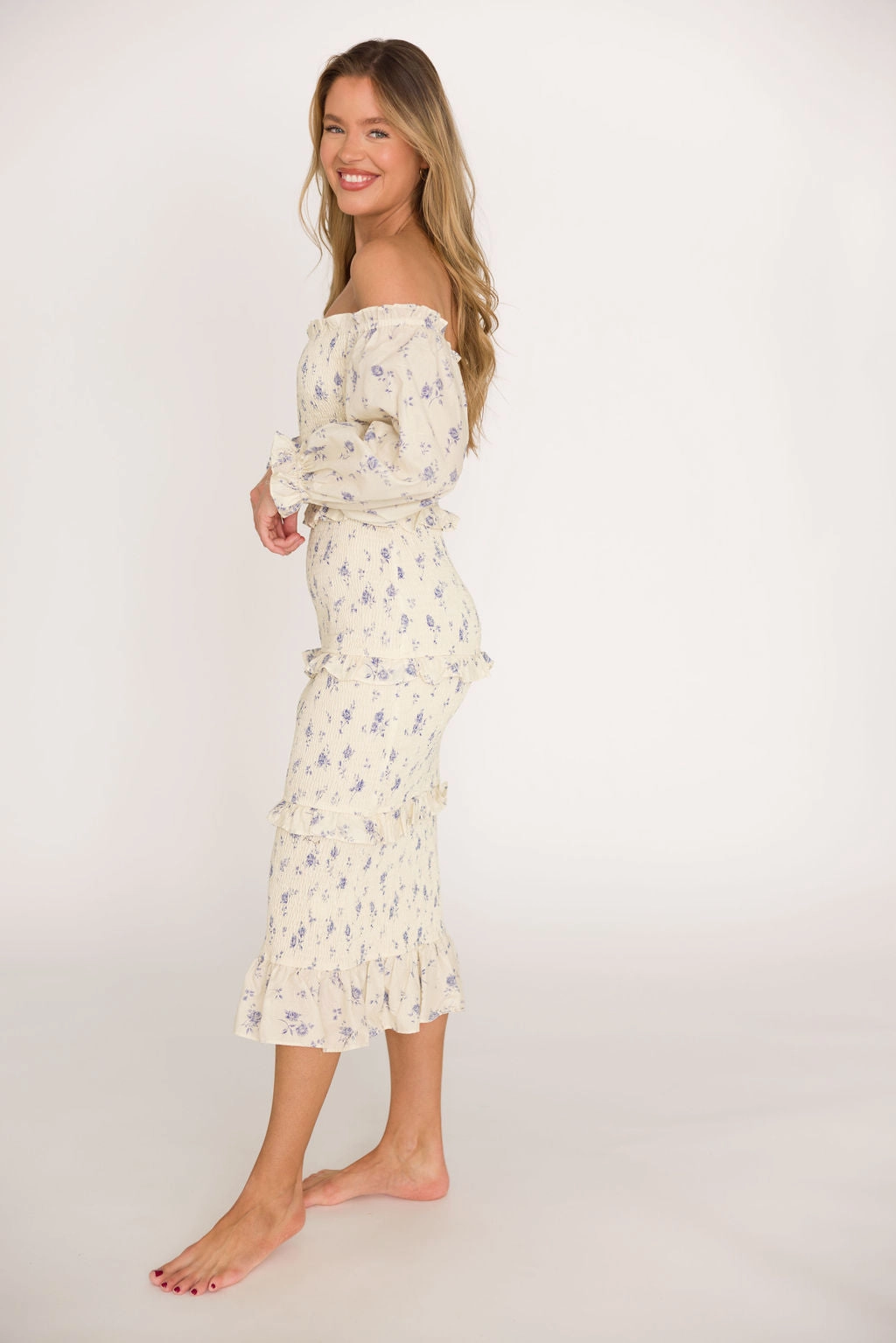 The Chloe Midi Dress in Blue - Bump Friendly *Final-Sale* Snap-Closure