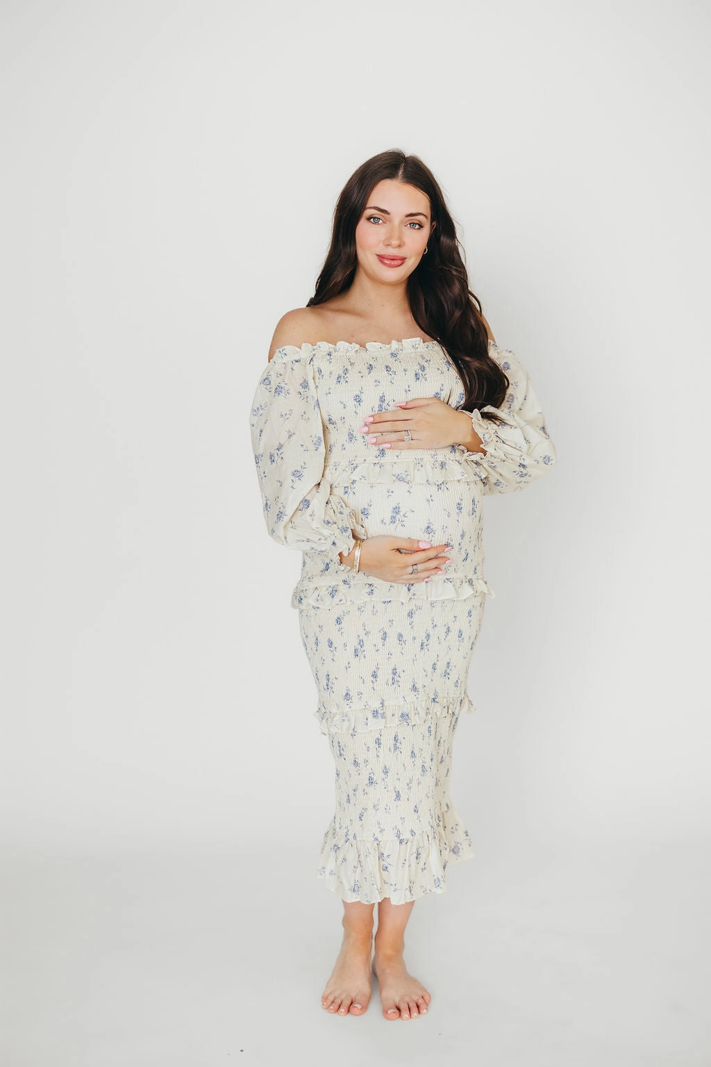 The Chloe Midi Dress in Blue - Bump Friendly *Final-Sale* Organic-Fabric Urban Line