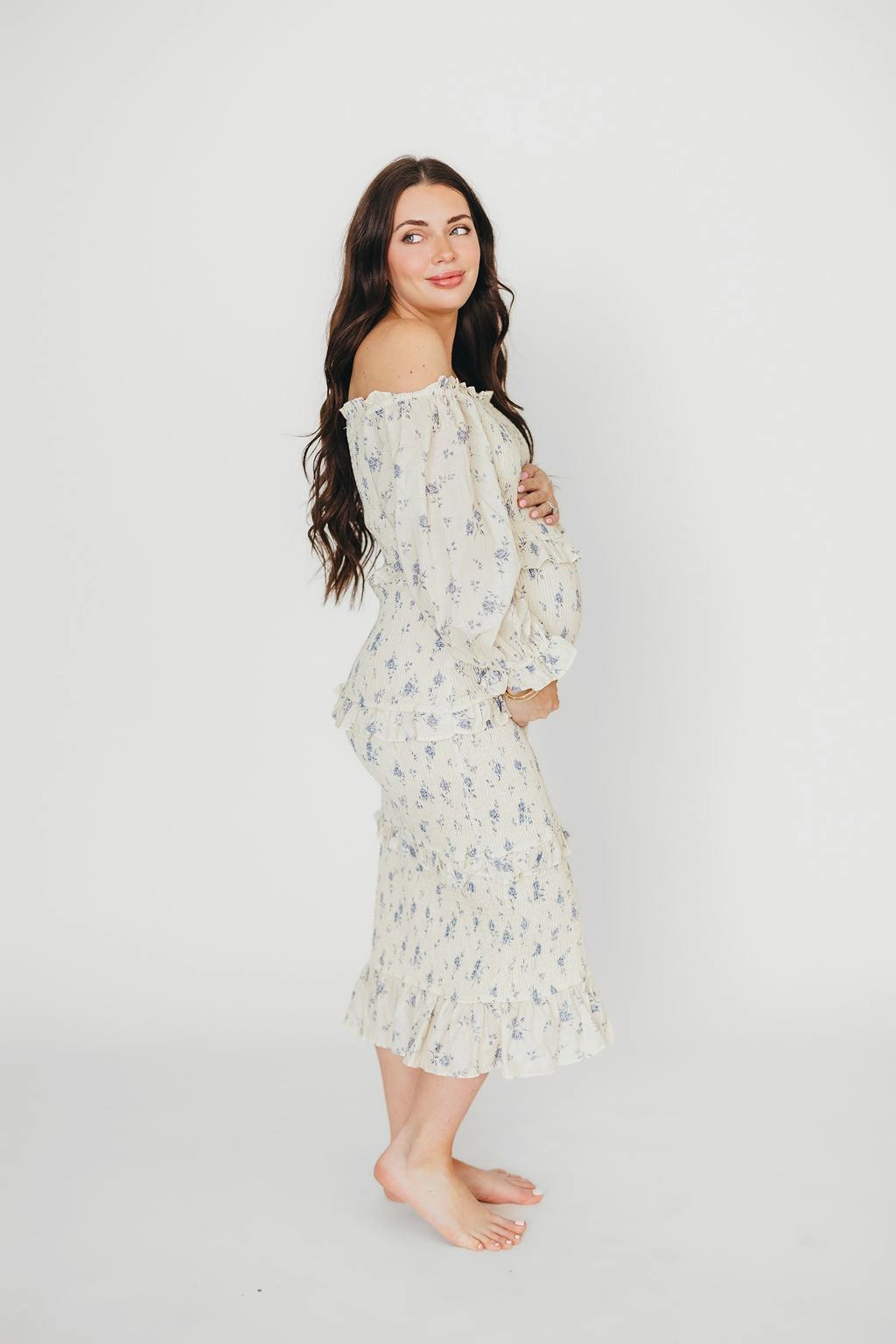 The Chloe Midi Dress in Blue - Bump Friendly *Final-Sale* Vibrant Aesthetic Cool Layers
