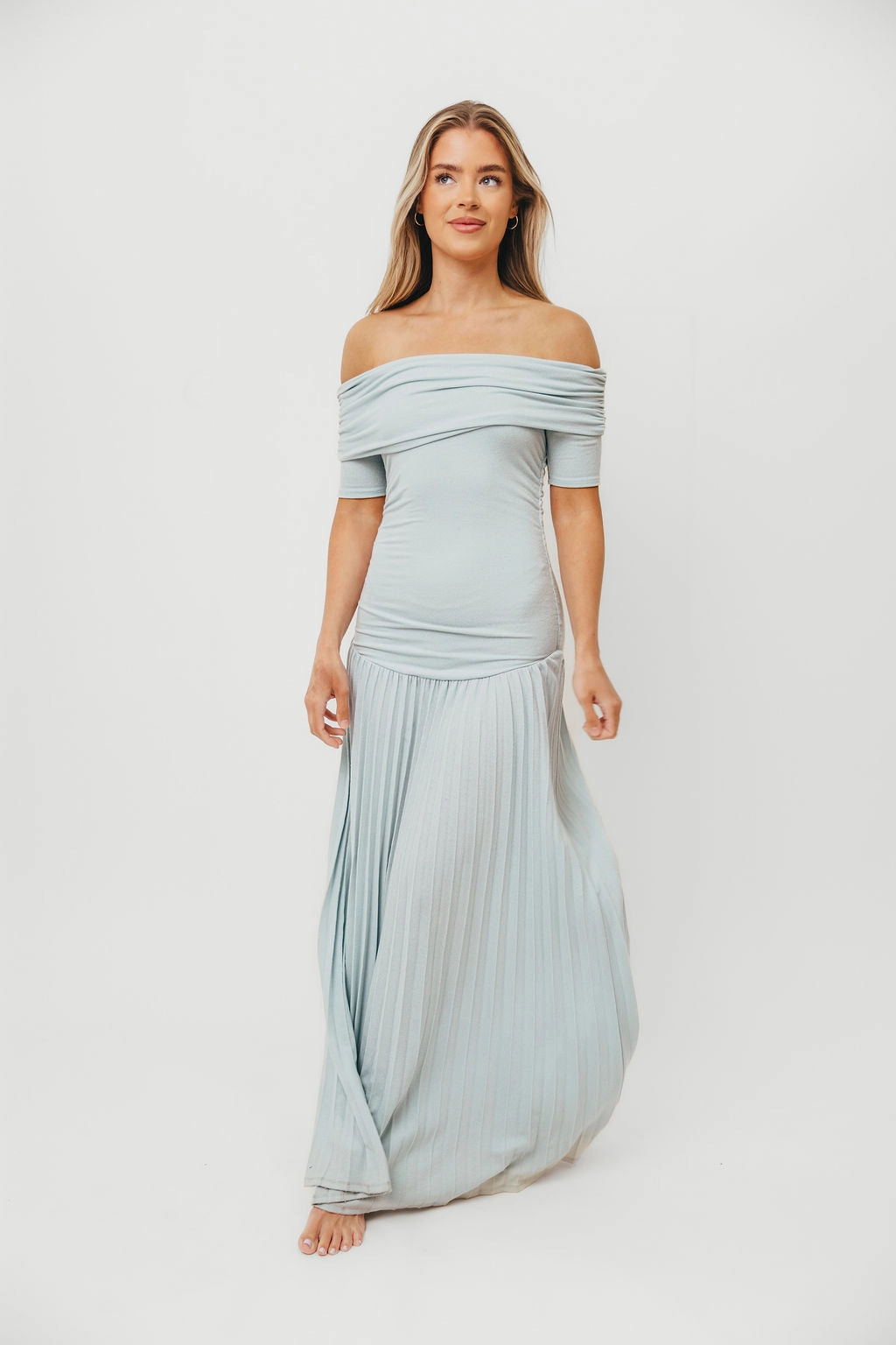 The Lennox Maxi Dress in Dusty Blue SoftTouchTexture Elegant Layers