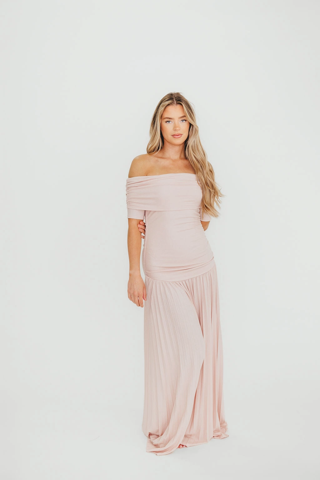 The Lennox Maxi Dress in Dusty Pink Peace View Color-Blocked