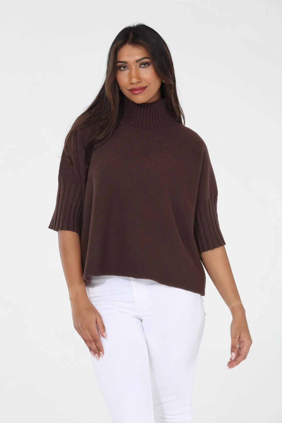 The Maple Turtleneck Sweater in Chocolate Brown SeamFree Knitting