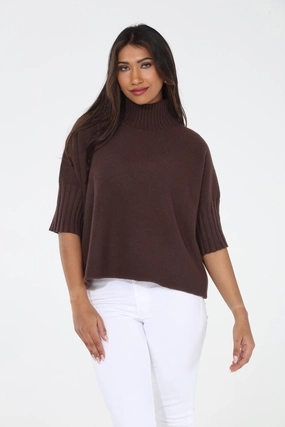 Smooth Zipper Integration CrossGrain Fabric The Maple Turtleneck Sweater in Chocolate Brown