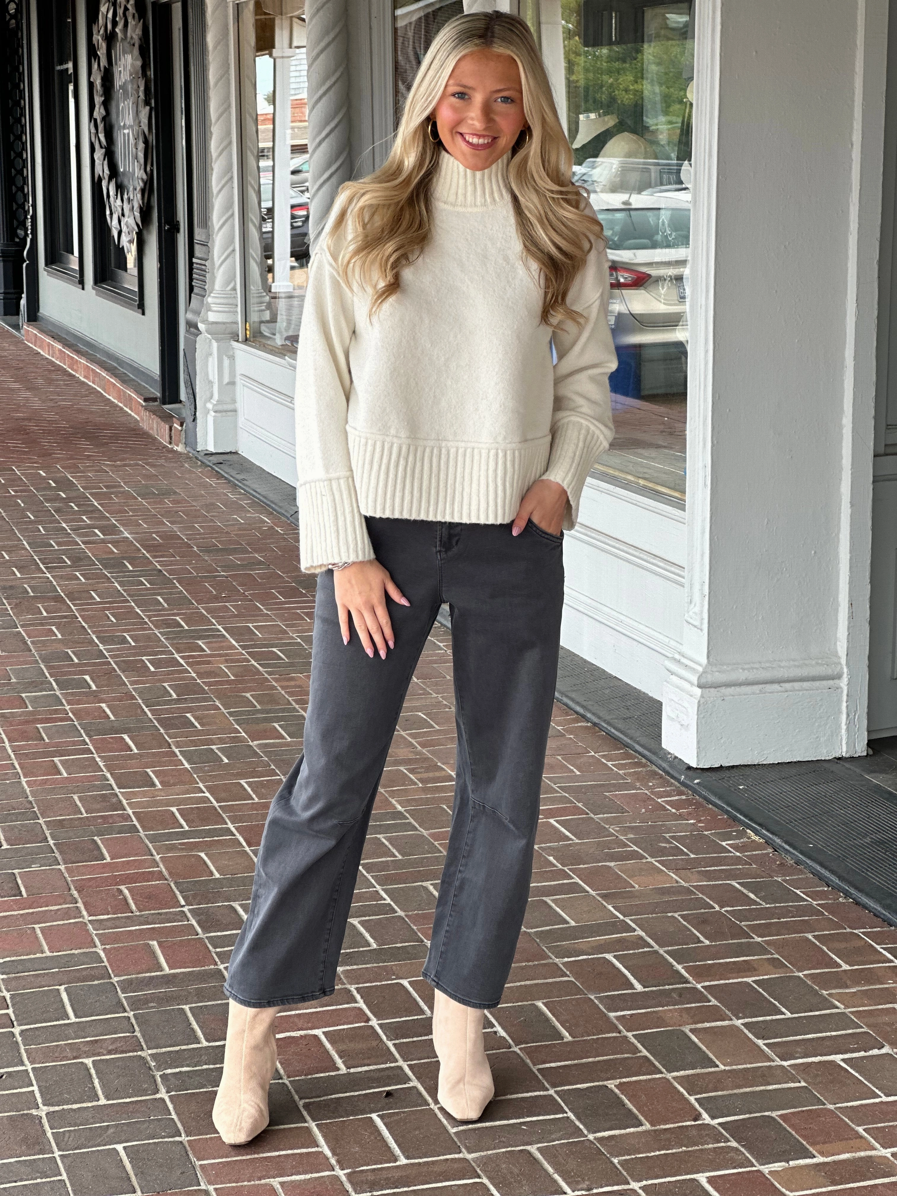The Thalia Turtleneck Sweater in Ivory SelfFabric Binding